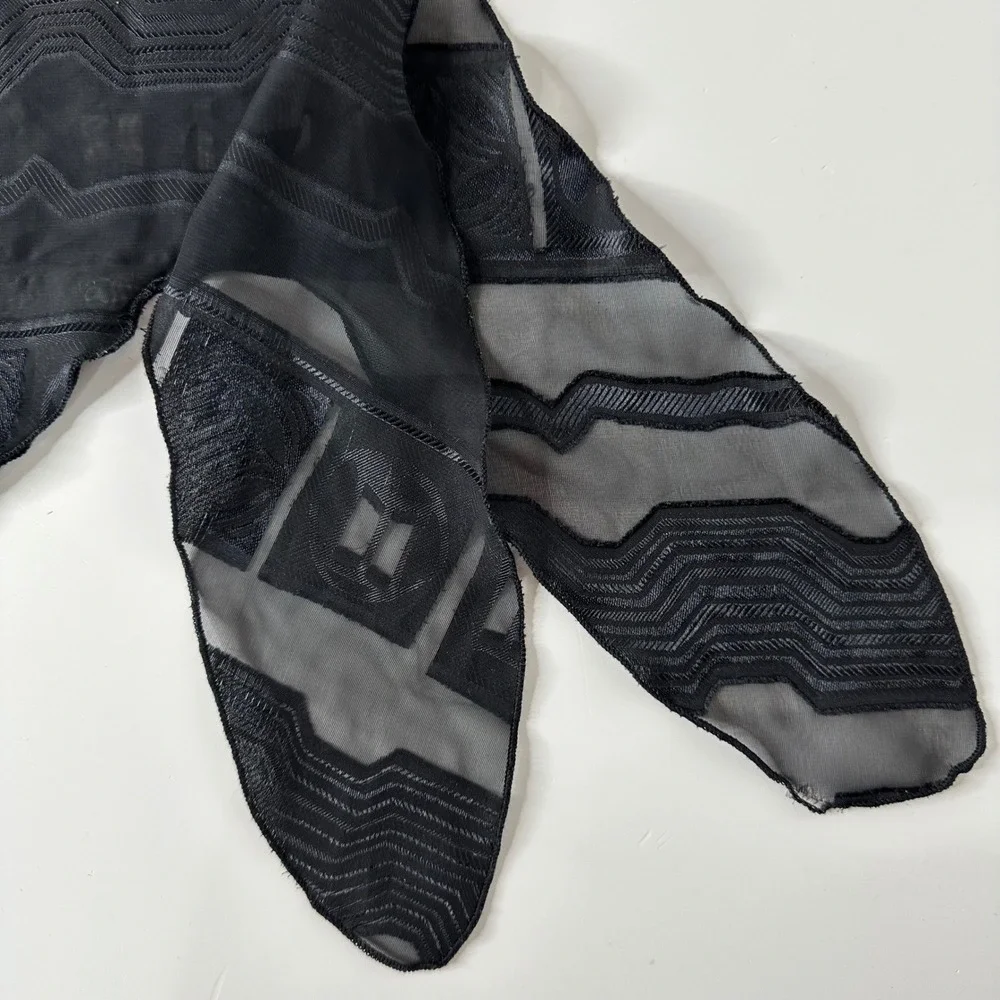 Black Sheer Mesh Scarf Geometric Chevron Asymmetrical Hem Wrap Witchy Whimsigoth